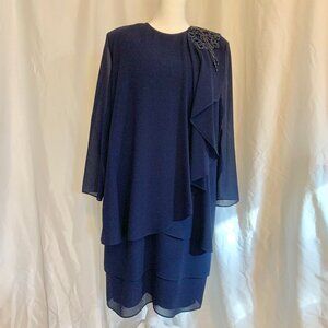 16P Patra navy blue chiffon evening dress with decorative beaded accent